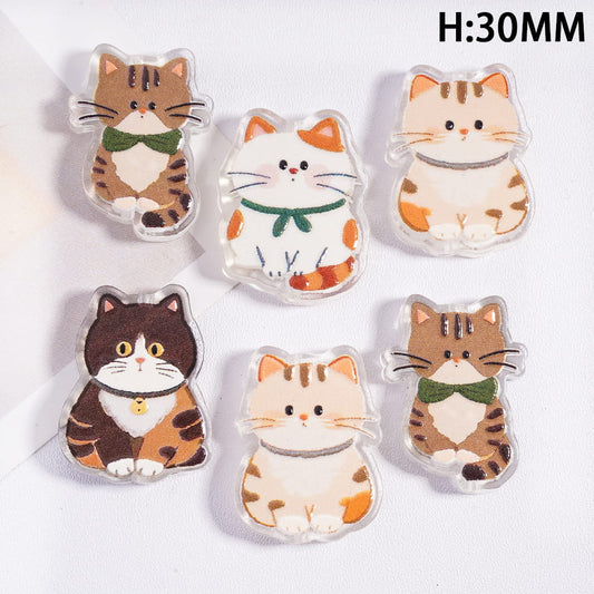 Plump, Thin Styles & Slim Sitting Cat Acrylic Beads 30mm Random Mix