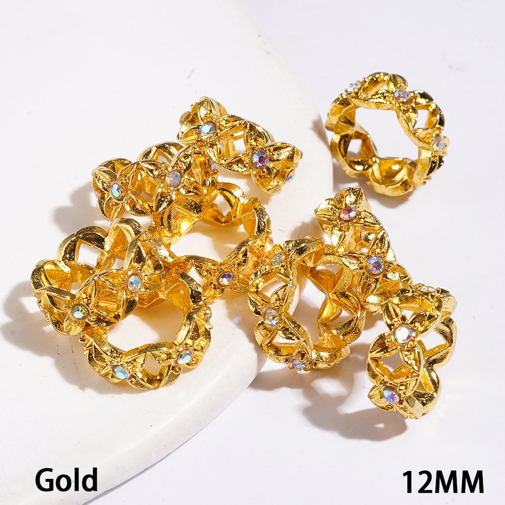 Adorable Four-Petaled Flower Design with Sparkling AB Rhinestones Alloy Metal Spacer Beads, 12MM, Multi-Color