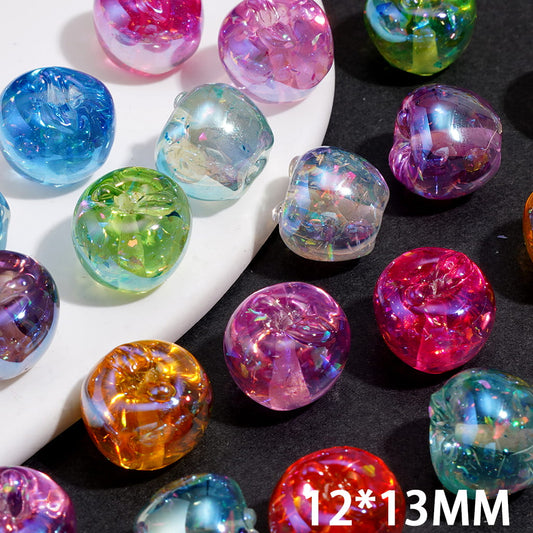 UV Coated Transparent Apple-Shaped Acrylic Beads with Iridescent Glitter, 12*13MM, Random Mix