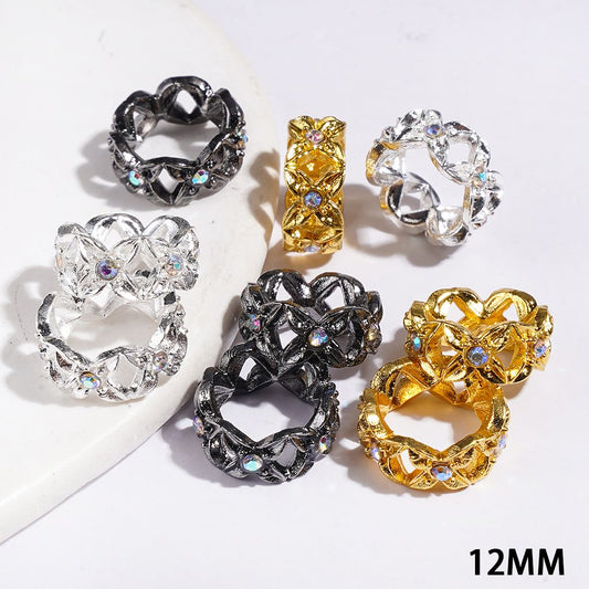 Adorable Four-Petaled Flower Design with Sparkling AB Rhinestones Alloy Metal Spacer Beads, 12MM, Multi-Color