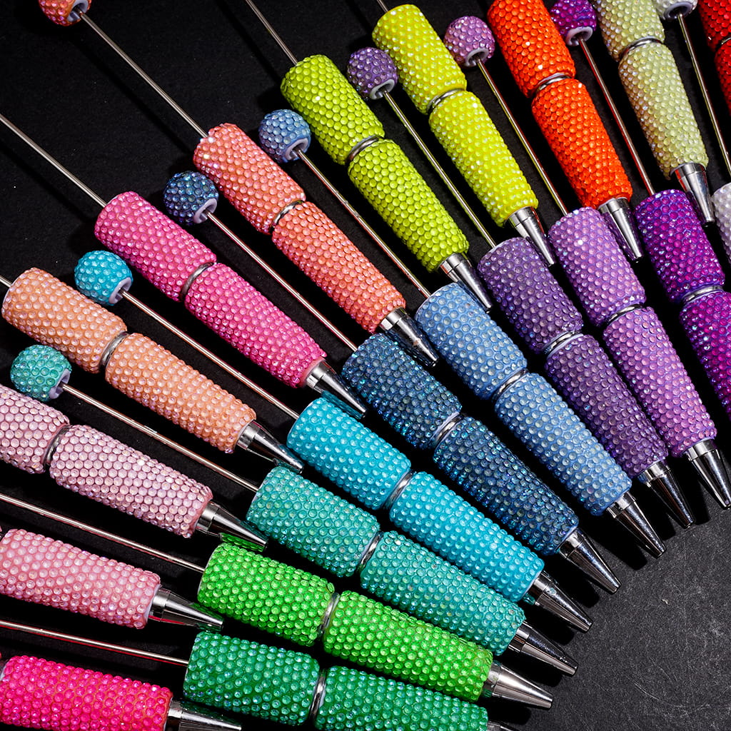 Beadable Clay Pens w Sparkling Rhinestones in UV Coating Process Covered the Entire Pens, Multi-Color (Please Read the Description)