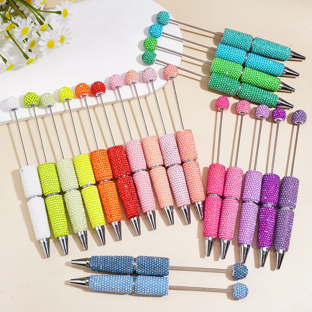 Beadable Clay Pens w Sparkling Rhinestones in UV Coating Process Covered the Entire Pens, Multi-Color (Please Read the Description)