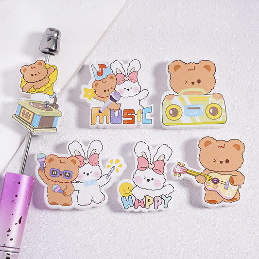 Cute Music Instruments Bear and Bunny in Various Shapes & Designs Acrylic Beads Random Mix