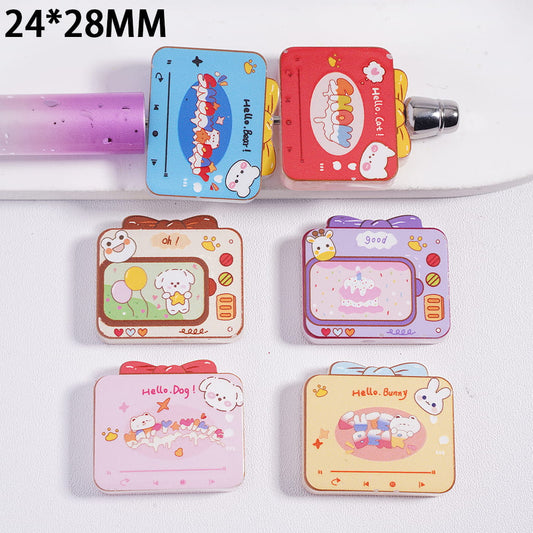 Cute Animal TV & Music Player Gift Box Shape, Acrylic Beads 24*28MM, Random Mix