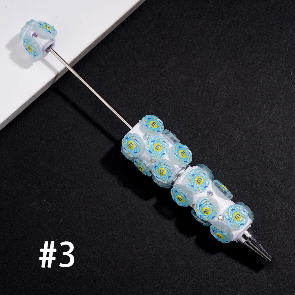 Beadable Clay Pen with Spiral Candy Chip Design & AB Rhinestones, Multi-Color