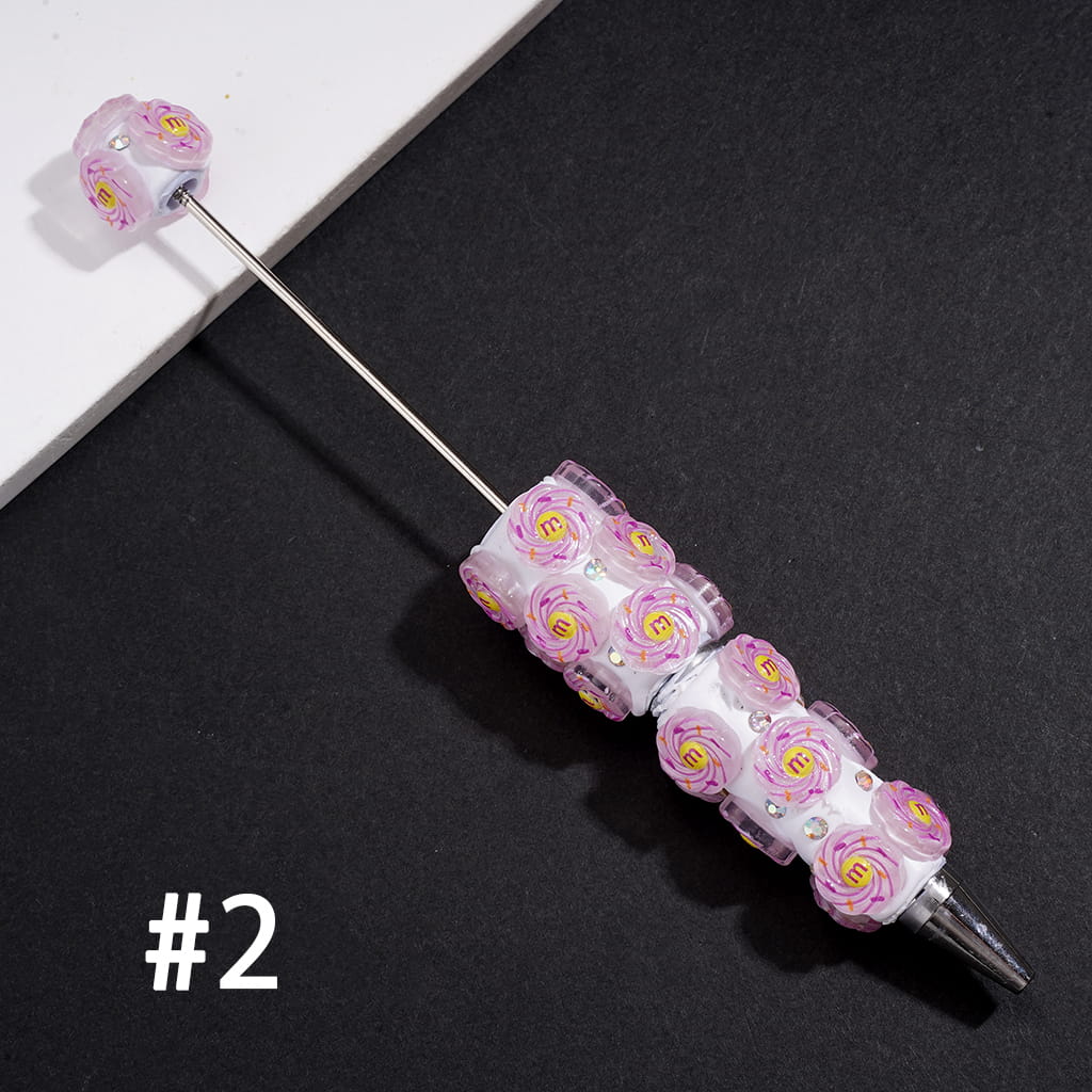 Beadable Clay Pen with Spiral Candy Chip Design & AB Rhinestones, Multi-Color