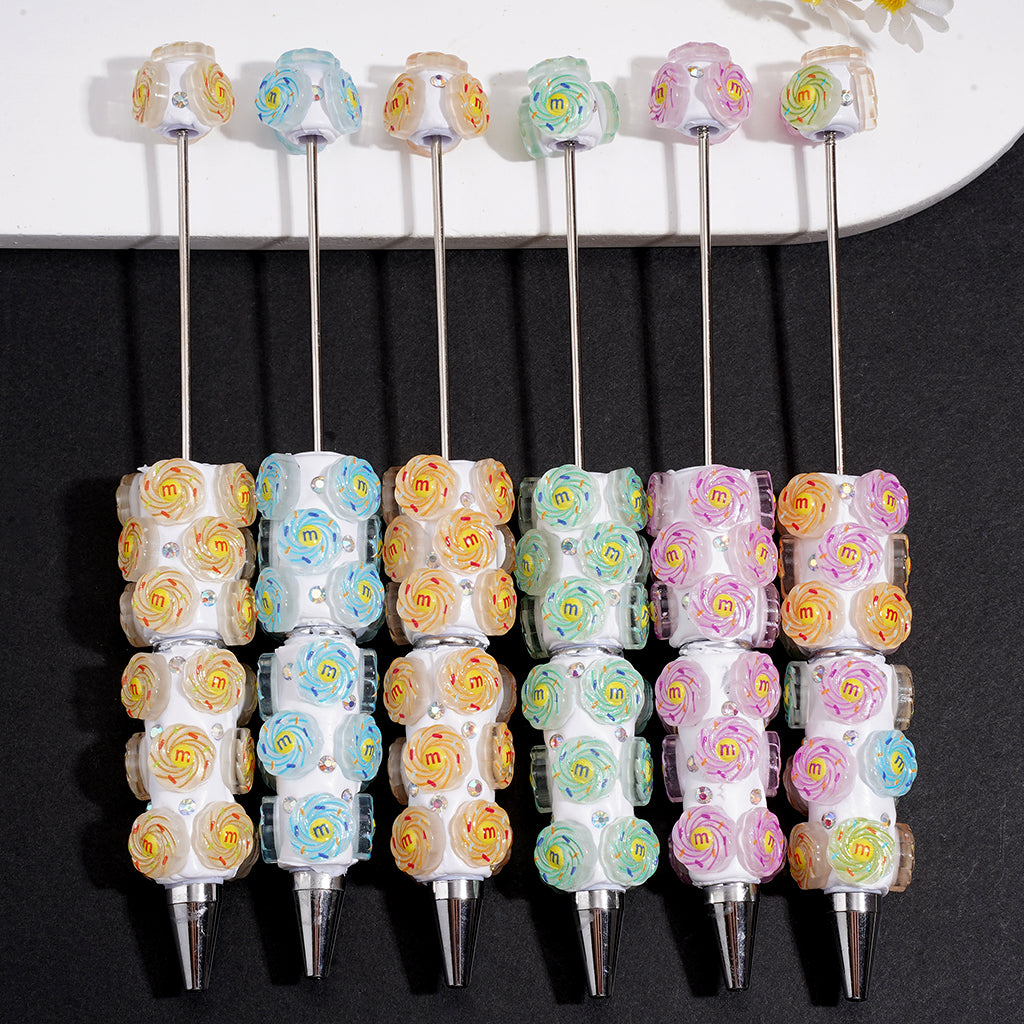 Beadable Clay Pen with Spiral Candy Chip Design & AB Rhinestones, Multi-Color