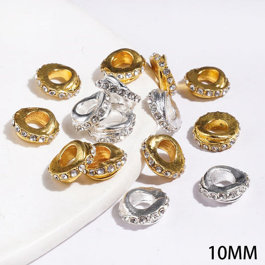 Elegant Circle Design with Sparkling AB Rhinestones Alloy Metal Spacer Beads, 10MM, Gold & Silver