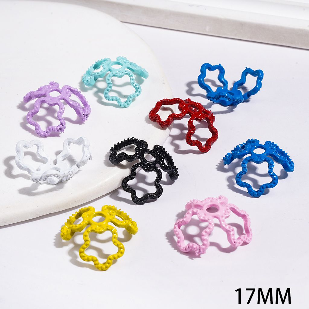 Alloy Bead Cap Cage with Five-Petaled Flower, 17MM Assorted Colors Random Mix (They Fit 16MM Beads)