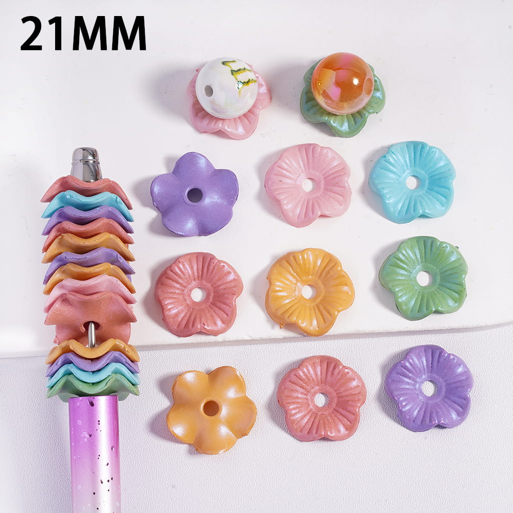 UV Coating Colorful Lotus Leaf in Solid Color, Acrylic Spacer Beads 21MM, Random Mix