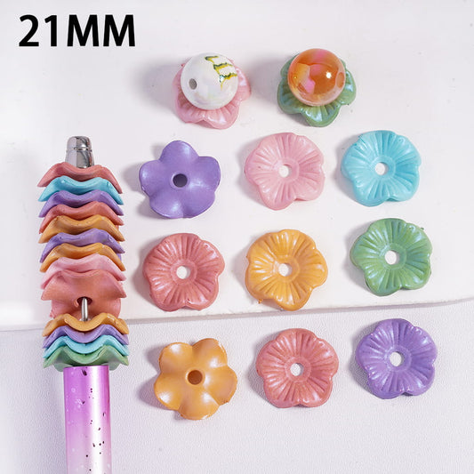UV Coating Colorful Lotus Leaf in Solid Color, Acrylic Spacer Beads 21MM, Random Mix