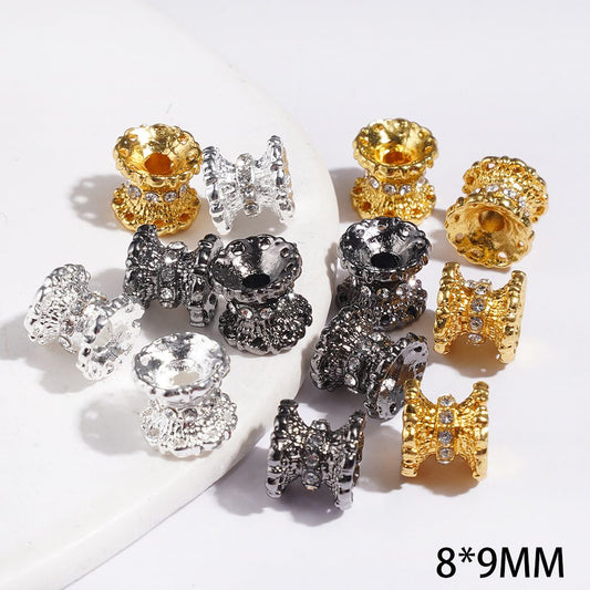 Cute Waist Drum-Shaped with Sparkling Clear AB Rhinestones Alloy Metal Spacer Beads, 8*9MM, Multi-Color