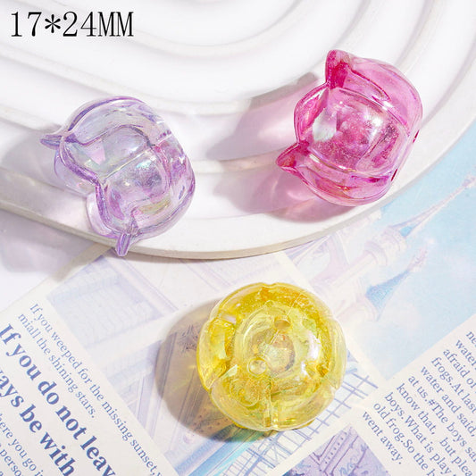 UV-Coated Elegant Lily of the Valley Flower Clear Acrylic Beads for DIY Bonsai & Jewelry Decoration, 17*24MM, Double Holes, Random Mix