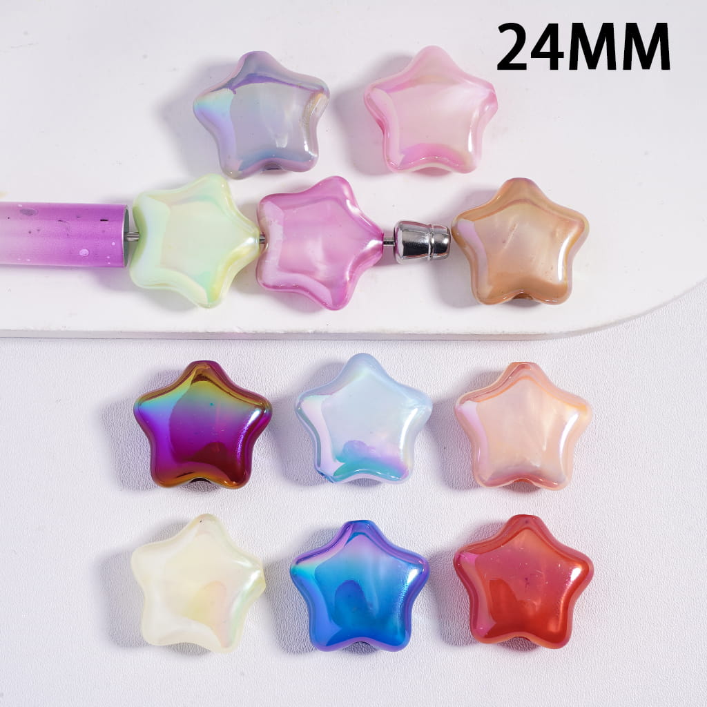 UV Coating Colorful Shiny Five-Pointed Star Shape Acrylic Beads 16MM, Random Mix