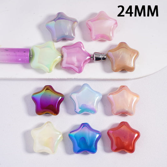 UV Coating Colorful Shiny Five-Pointed Star Shape Acrylic Beads 16MM, Random Mix