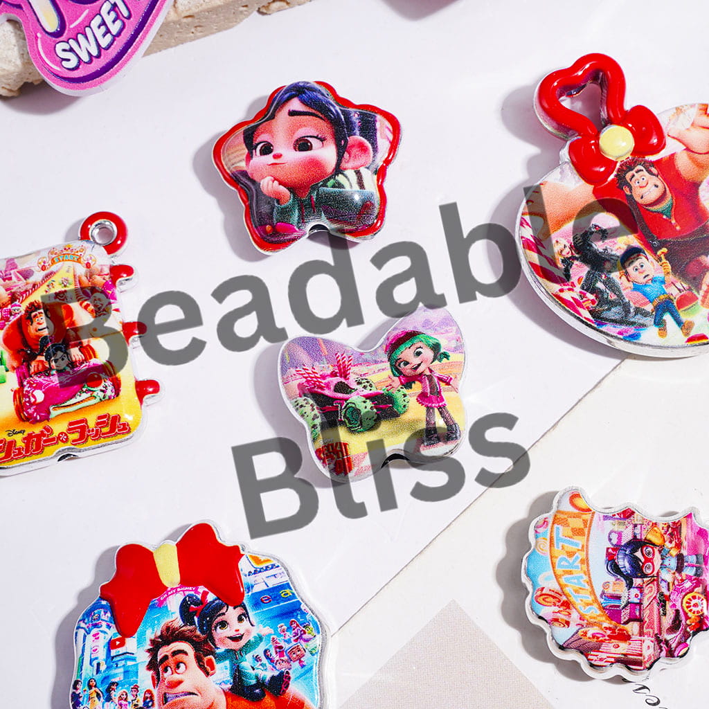 Acrylic Beads and Pendants Muscle Man and Little Girl Characters Series, Random Mix