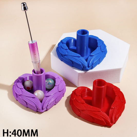 3D Printed Heart-Shaped Feather Wing Textured PLA Pen Holder, Single Hole Desktop Pen Stand, Craft Tool Organizer for Pens, Tweezers & Embroidery Needles, 40MM Height, Multi-Color, Random Mix