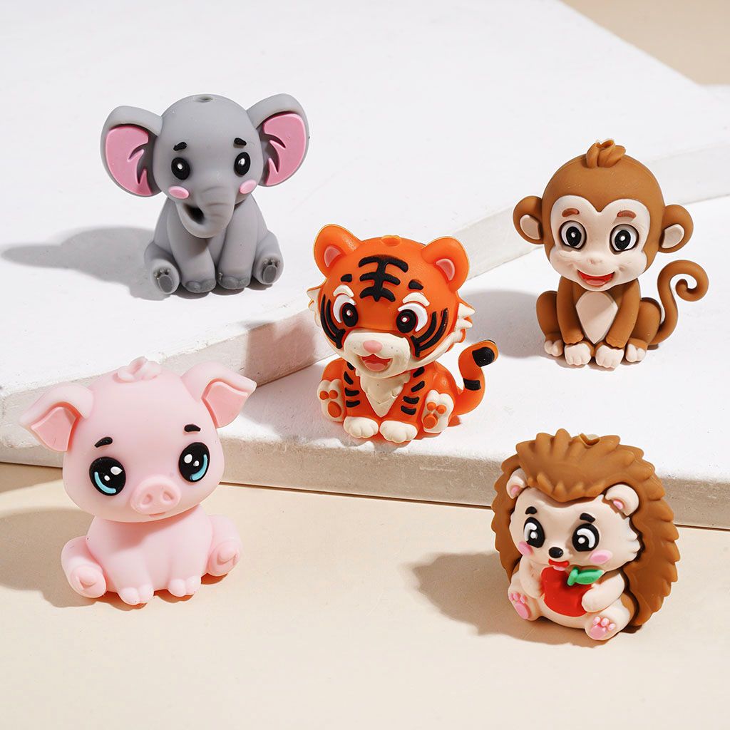 3D Tiger Monkey Elephant Pig Hedgehog in Animal Series Silicone Focal Beads