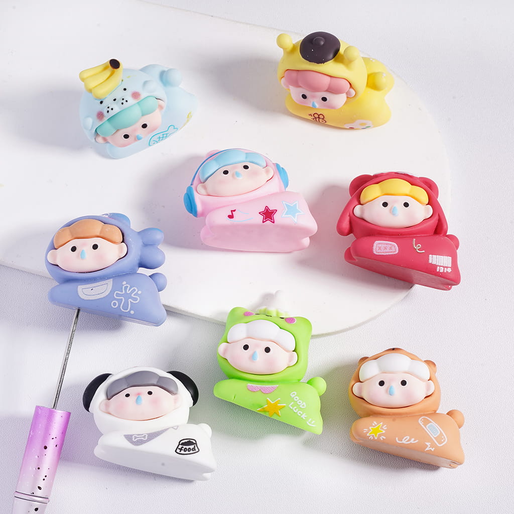 Baby Figurine with Cute Footed Pajama and Prone Gesture used for Acrylic Beads or Pen Topper