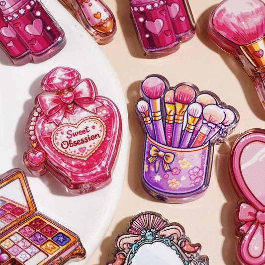 Glamorous Makeup & Beauty Essentials Lipstick, Perfume, Nail Polish & Mirror Designs Acrylic Beads, Random Mix