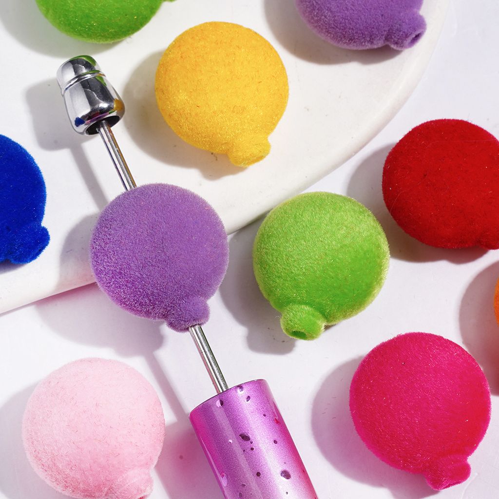 Acrylic Beads Flocked Fluffy Balloon, 19*21MM Multi-Color Random Mix