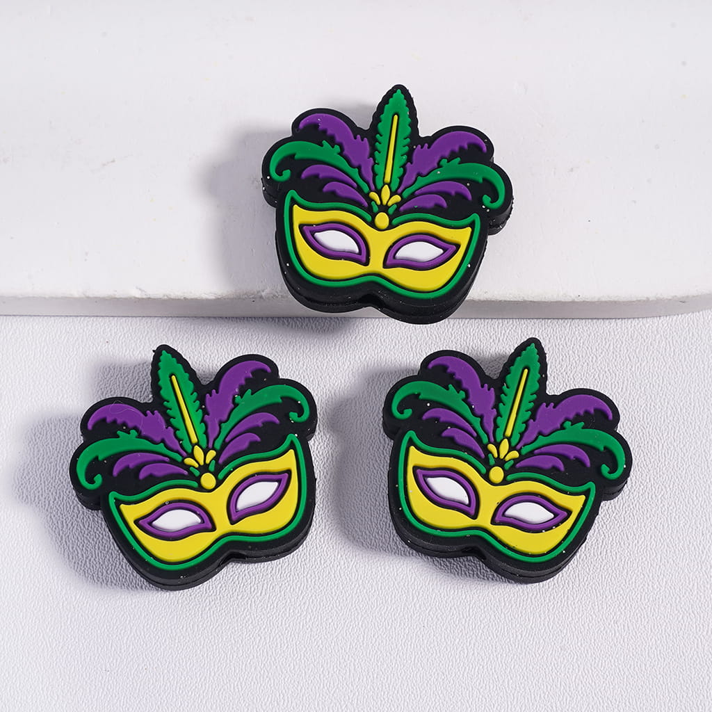 Mardi Gras Glitter Mask Design Silicone Focal Beads