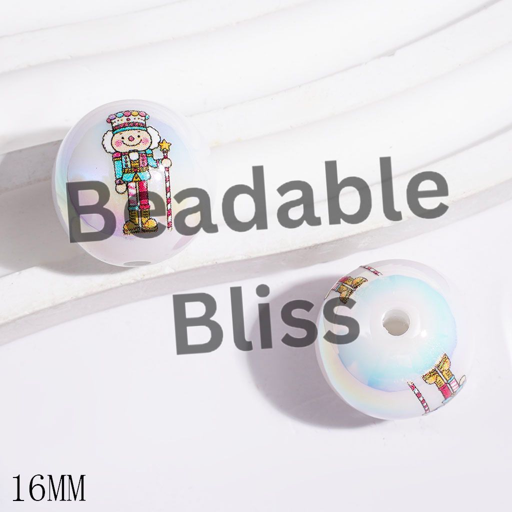 UV-Coated Acrylic Beads for Bracelets with Wooden Nutcracker Solider Toys, 16MM