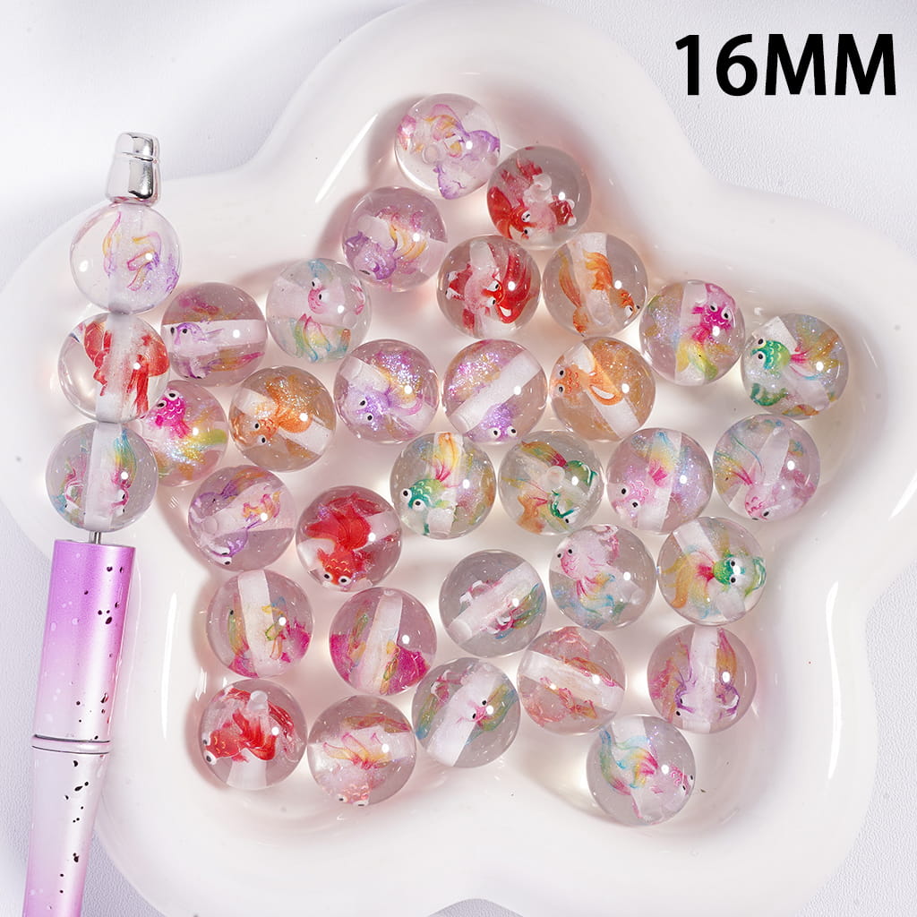 Cute Double Goldfish Embedded Inside Bead Round Acrylic Beads for Bracelets 16MM Random Mix
