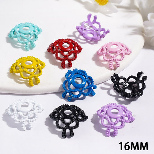 Adorable Bowtie Design Alloy Bead Cap Cages, 16MM, Assorted Colors, Random Mix, (They Fit 16MM Beads)