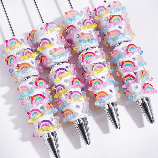 Cheerful Colorful Rainbow with Cloud & Star AB Rhinestone Beadable Clay Pens, Multi-Color