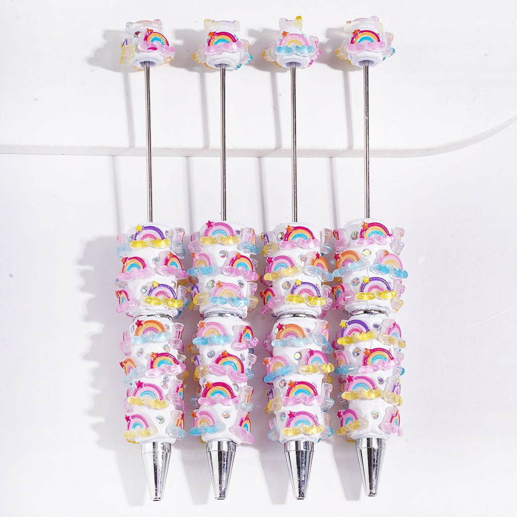 Beadable Clay Pens Colorful Rainbow with Cloud and Star, AB Rhinestones