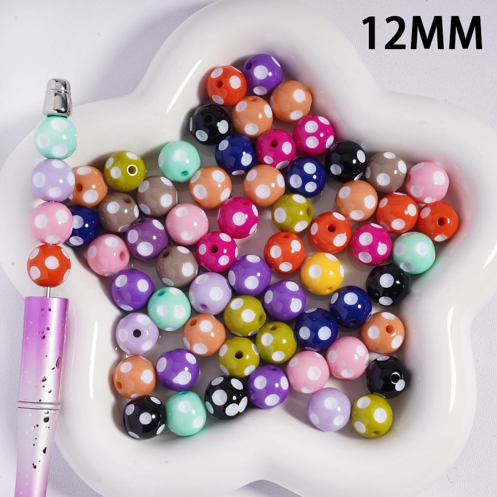 Concavo‑Convex Small Ball with White Polka Dots Acrylic Beads 12 mm