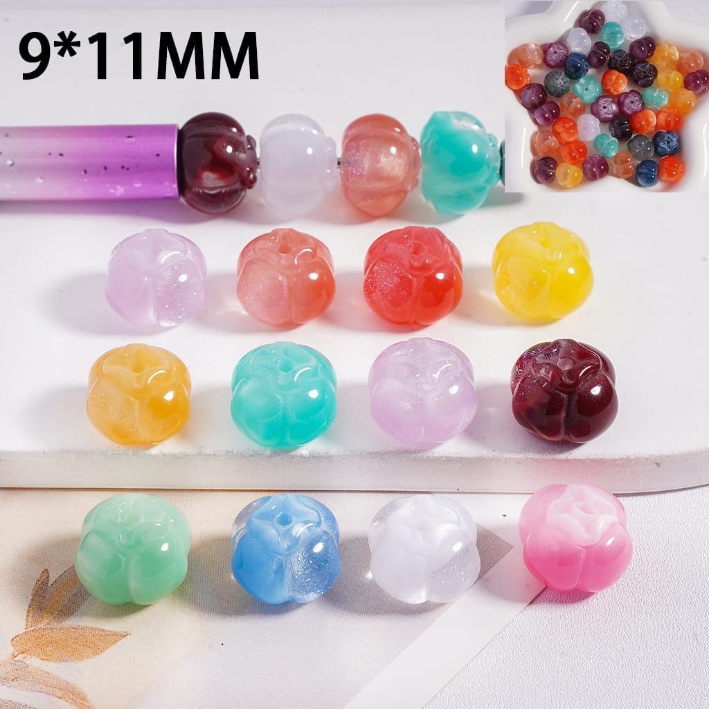 Color‑Changing Cat Eye Persimmon with Glitter Multi‑Color Acrylic Beads 9*11MM Random Mix