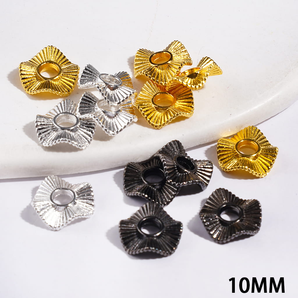 Mini Multi-Color Wave Lotus Leaf Shape Metal Spacer Beads with Stripes, 10MM