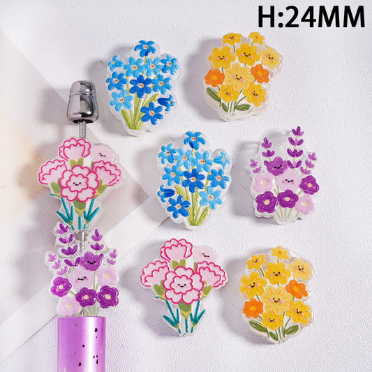 Set of colorful floral designs on a white background with 'H:24MM' text.