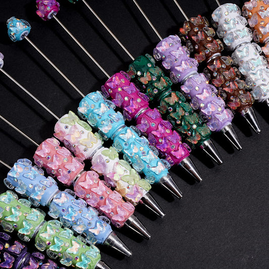 Fantasy Layered Butterfly Pattern Design and AB Rhinestones, Various Color, Beadable Clay Pens