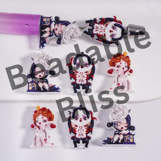 Set of decorative items with cartoonish characters on a white background, featuring the brand 'handsontable'.
