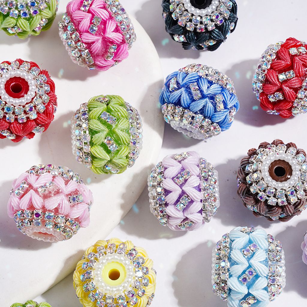 Hand-Made Acrylic Beads with Frosted Heart, AB Rhinestone and White Pearl Chains, 20MM, Various Colors, Random Mix
