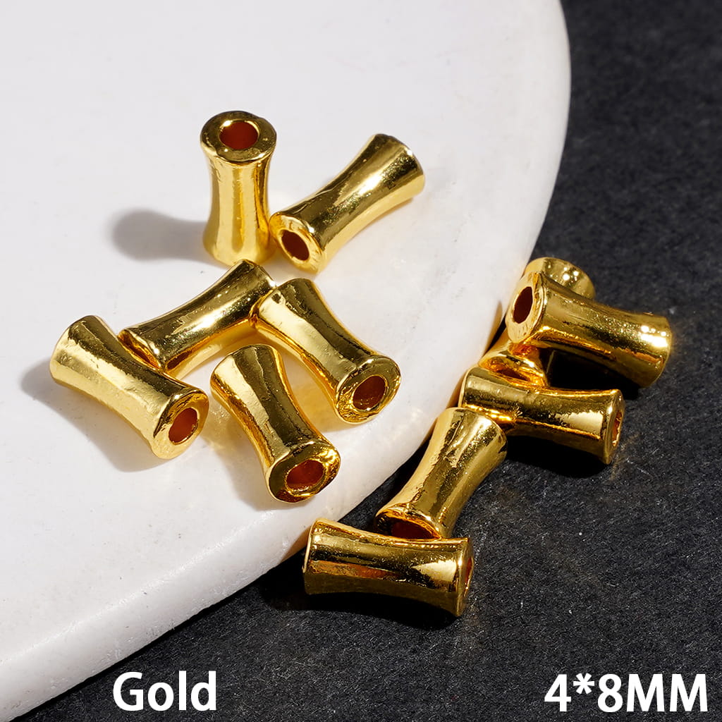 Alloy Beads Bamboo Tube Shape for DIY Jewelry Accessories, 4*8MM Multi-Color (Can't Used for Pen)