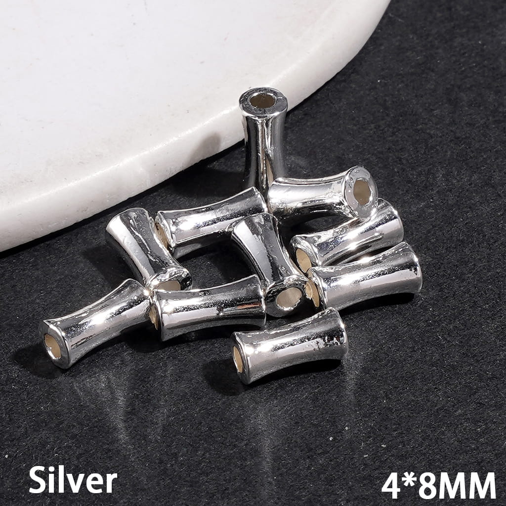 Alloy Beads Bamboo Tube Shape for DIY Jewelry Accessories, 4*8MM Multi-Color (Can't Used for Pen)