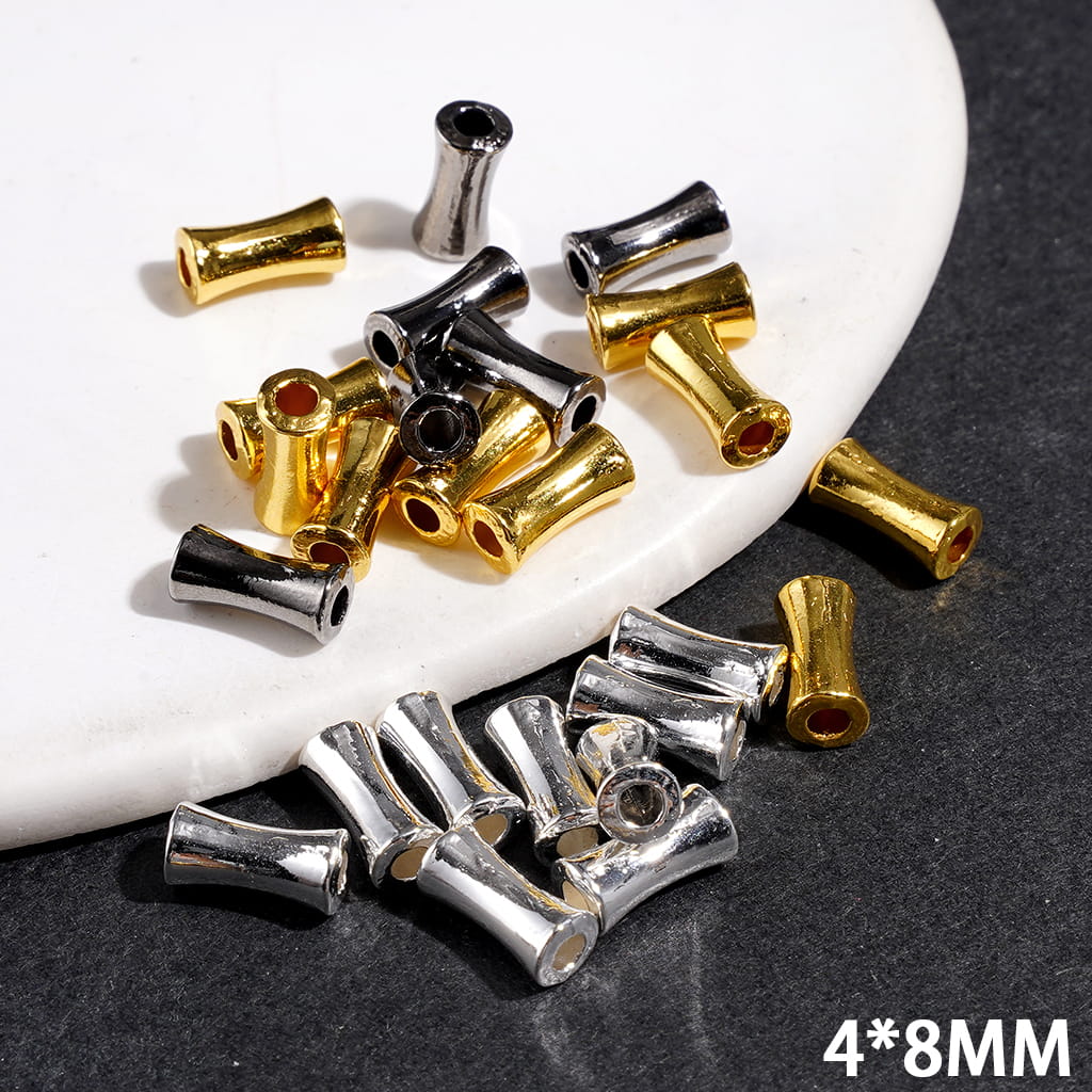 Alloy Beads Bamboo Tube Shape for DIY Jewelry Accessories, 4*8MM Multi-Color (Can't Used for Pen)