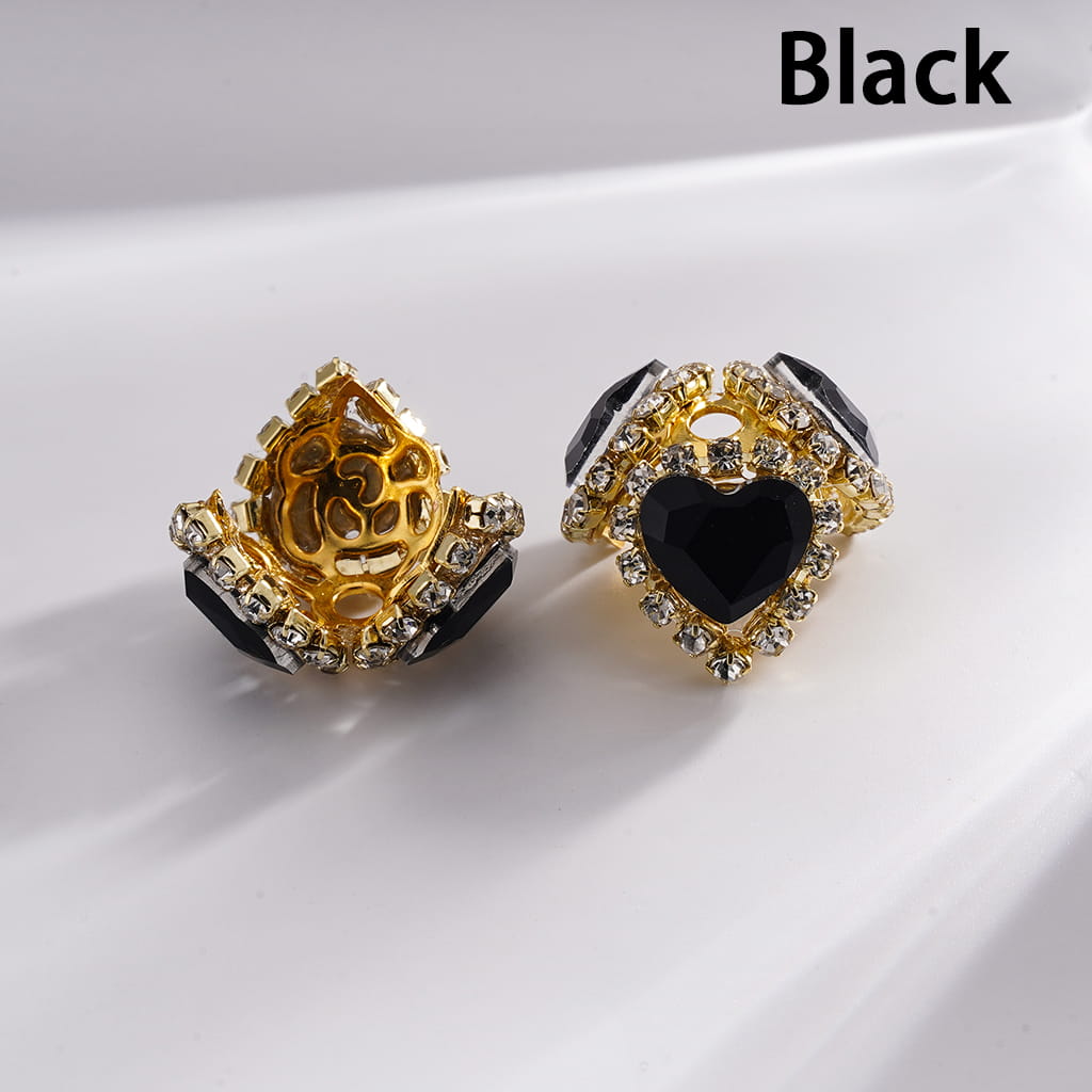 Multi-Color Heart Rhinestone Bead Cages with Clear Chain & Gold Caps Fits 16MM Beads