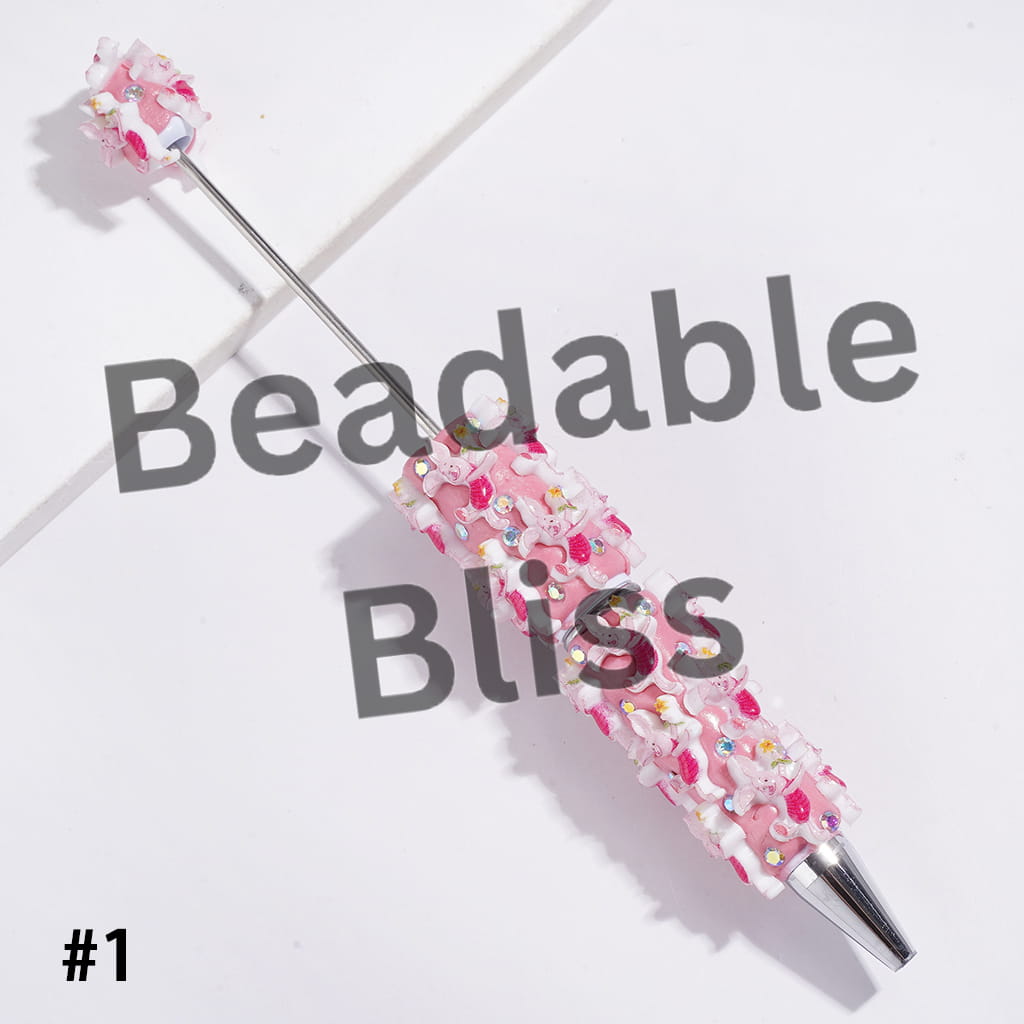 Beadable Clay Pens with Cute Donkey Tiger Bear Pig Character Series and AB Rhinestone, Multi-Color