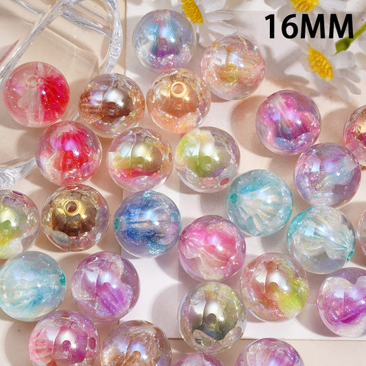 UV Coated Glitter Embedded Gourd Design Inside, Round Shape, Acrylic Beads for Bracelets, 16MM, Random Mix
