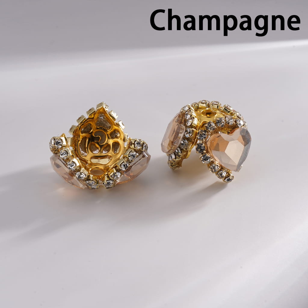 Multi-Color Heart Rhinestone Bead Cages with Clear Chain & Gold Caps Fits 16MM Beads