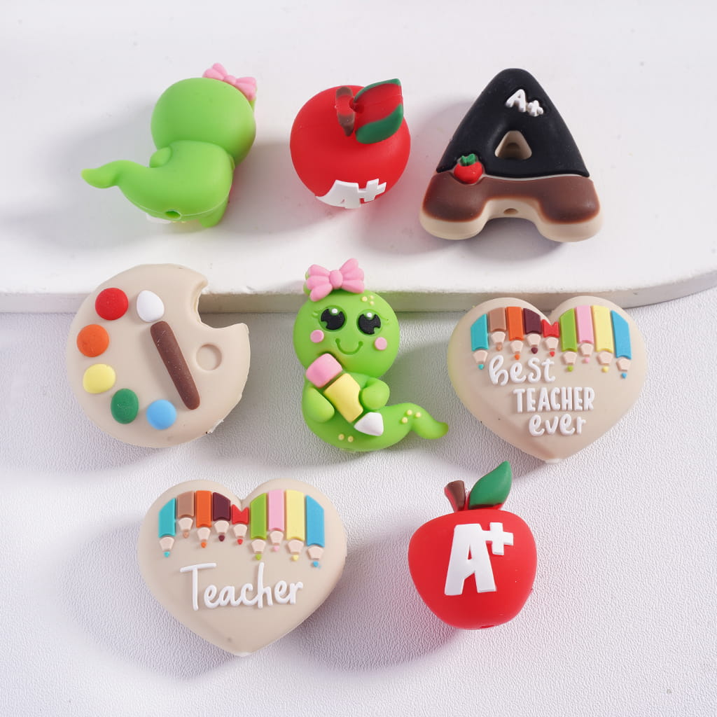 3D Teachers’ Day Theme Silicone Focal Beads Random Mix
