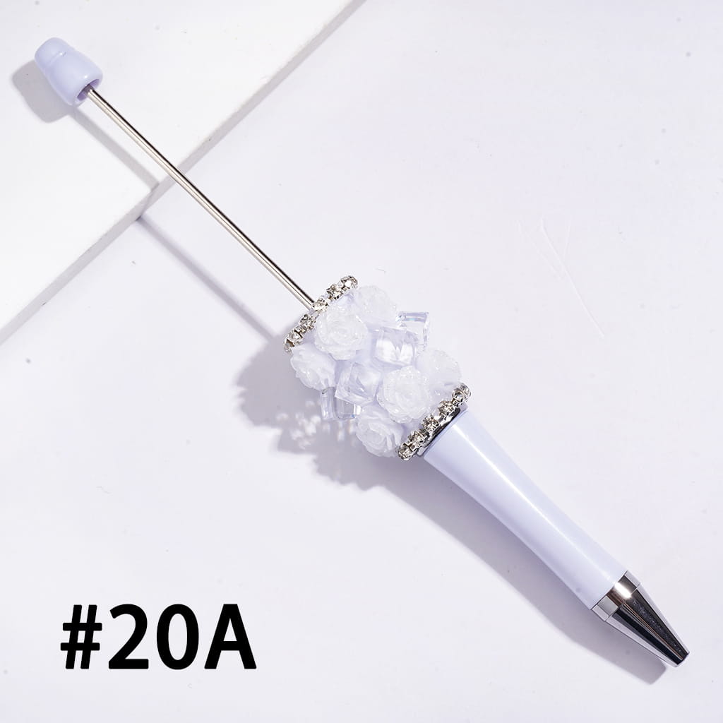 Decorative Beadable Pens w Rose Flower Cluster, Faceted Clear Crystal Cubes & Rhinestone Accents, Multi-Color