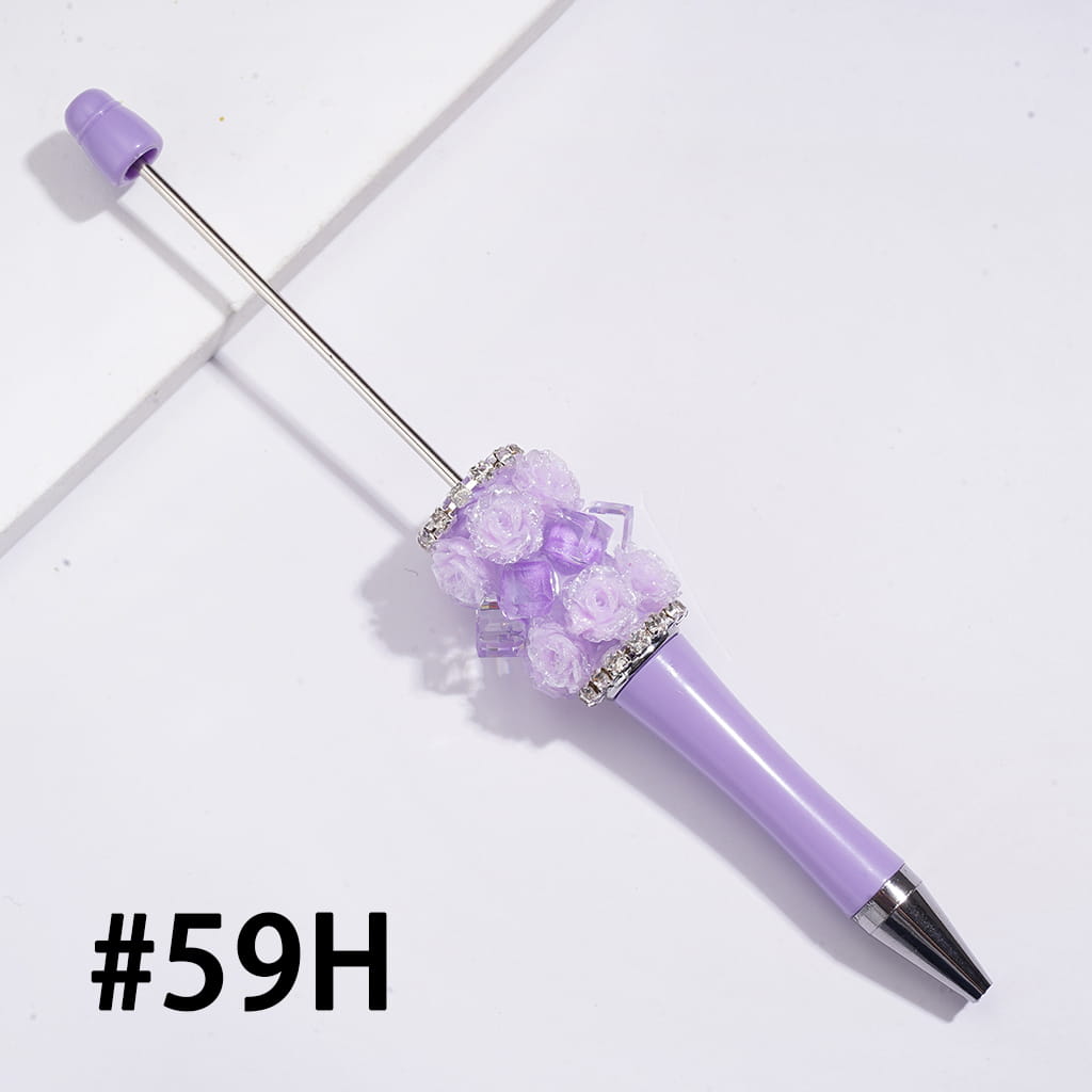 Decorative Beadable Pens w Rose Flower Cluster, Faceted Clear Crystal Cubes & Rhinestone Accents, Multi-Color