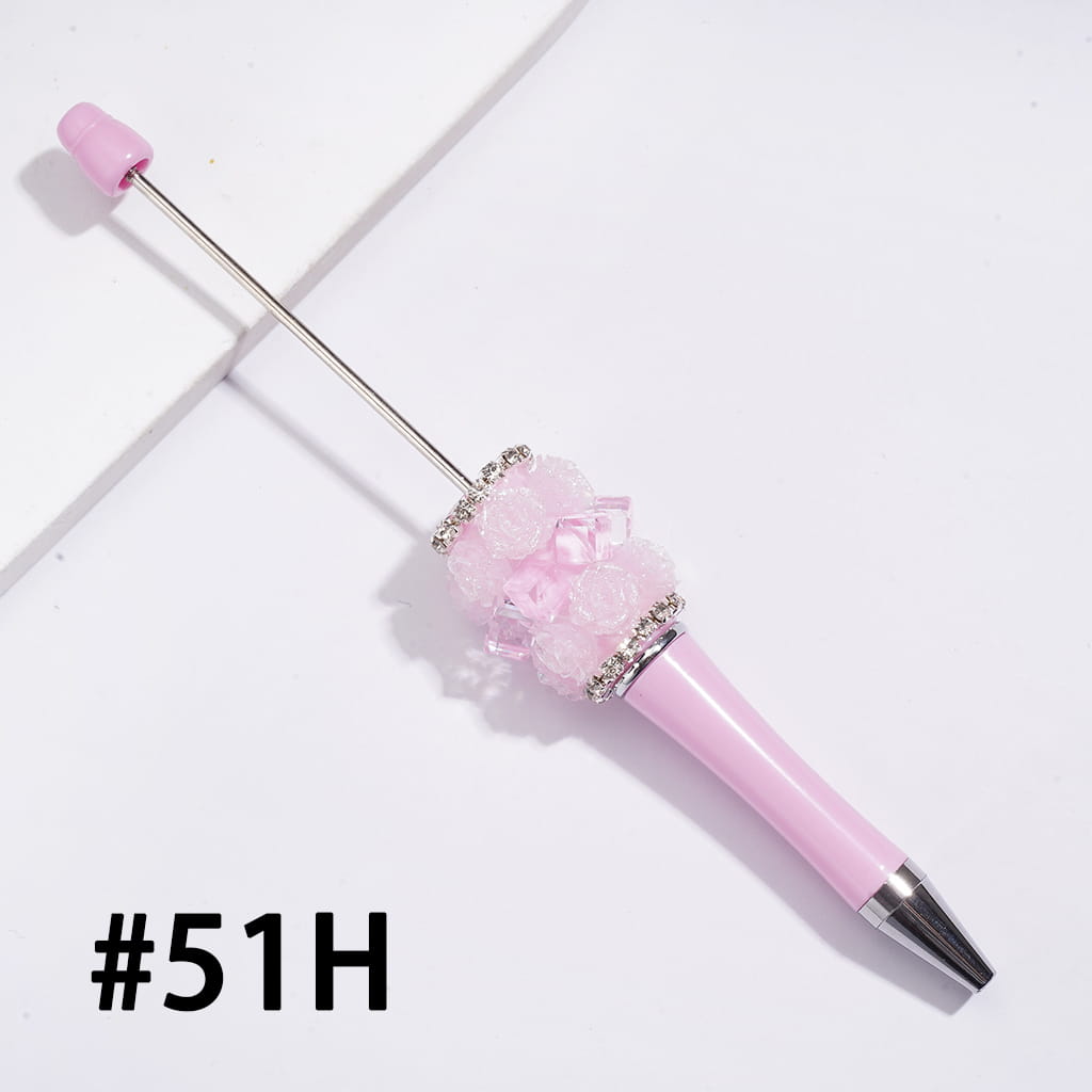 Decorative Beadable Pens w Rose Flower Cluster, Faceted Clear Crystal Cubes & Rhinestone Accents, Multi-Color