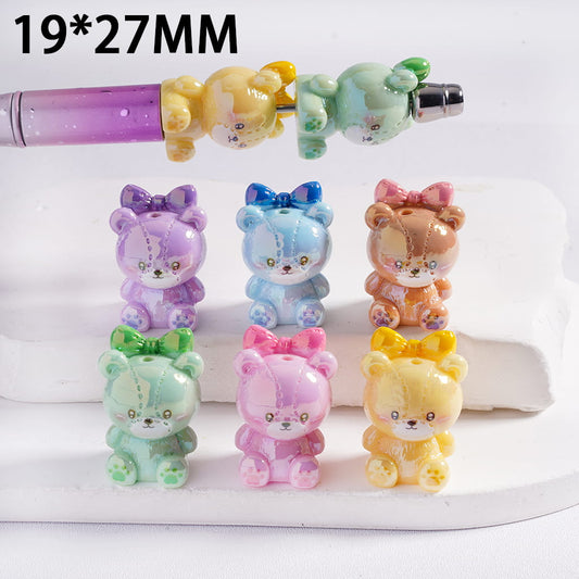 UV Coating Multi-Color, Muppet Bear Acrylic Beads with Bowtie 19*27MM Random Mix